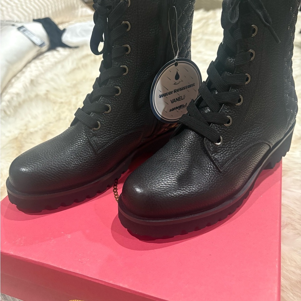 Black Textured Lace-Up Boots